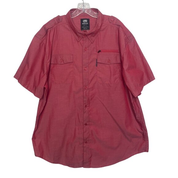 Ecko Unltd Chambray Short Sleeve Shirt Mens 3XL Red New - Picture 1 of 11